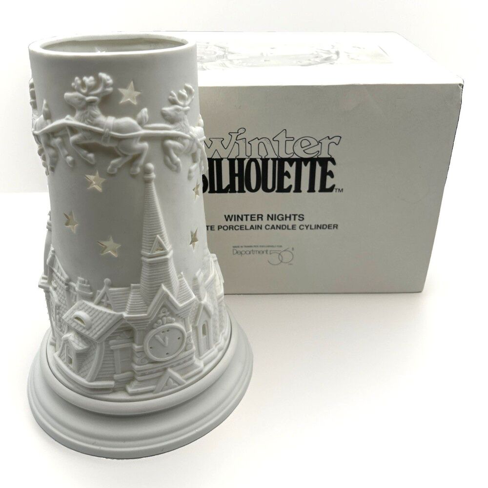 VTG Dept 56 Winter Silhouette Winter Nights Porcelain Candle Cylinder 78577